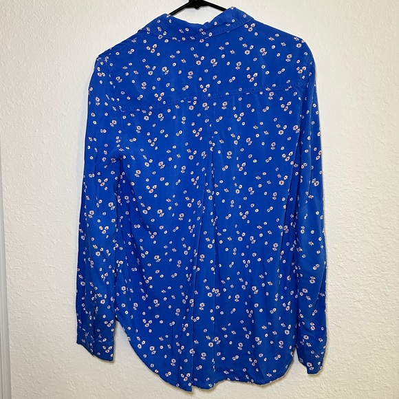 BeachlaunchLounge Blue Floral Print Button Down Shirt Blouse Top - Picture 6 of 7